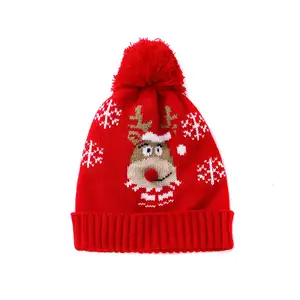 New Product Beanie Soft Touch Feeling 100% Acrylic Winter Reindeer Knitted Children Christmas Hat