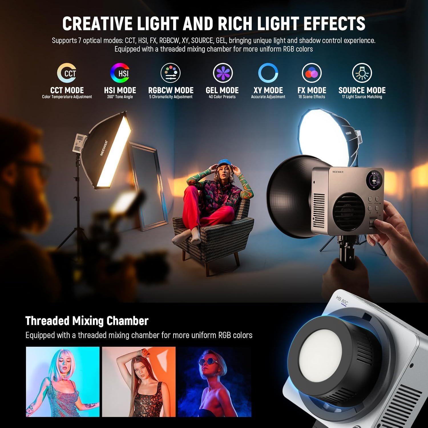 NEEWER HB80C 80W Mini RGB COB LED Video Light with Battery