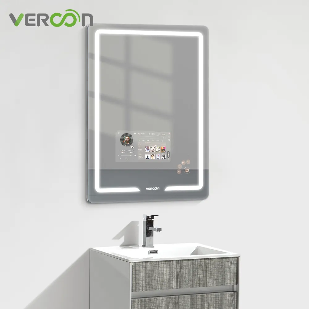Vercon excellent new item bathroom smart mirrors touch screen smart mirror bathroom mirrors shower room with waterproof & TV