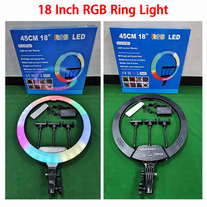Anneau lumineux RGB haute luminosité de 18 pouces pour le maquillage, 3 températures de couleur + 35 effets de couleur, lumière vidéo à intensité réglable pour le streaming en direct - Product Image 1