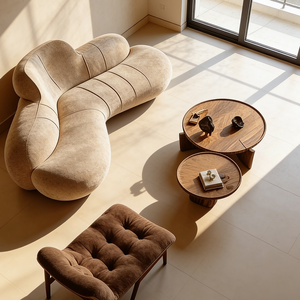 Juego de Sofás Curvos Modernos de Tela, Sofá Redondo Blanco para Sala de Estar, Sofá Semicircular de Estilo Bouclé para Apartamentos Pequeños, Muebles para el Hogar - Product Image 1