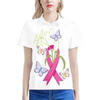 Polos personnalisés de sensibilisation au cancer du sein pour femmes sublimation ruban rose chemise de golf décontractée pour le cancer du sein hauts de plage
