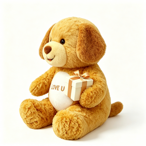 Peluche chien doré à oreilles souples personnalisée avec mini boîte cadeau, cadeau romantique, adorable chiot en peluche moelleux couleur tan. - Product Image 5
