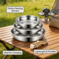 Ensemble de poêles à frire 4 pièces en acier inoxydable durable et écologique, poignées en bakélite, fond capsule, compatible induction, passe au lave-vaisselle
