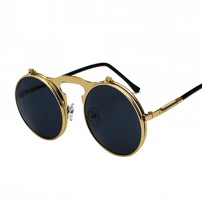 GWTNN OEM Oculos Retro Round Metal Frame Double Lenses Flip Glasses Men Women Circle Vintage Steampunk Flip Up Sunglasses