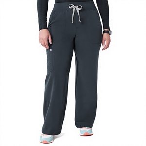<b>Women's</b> <b>Black</b> Mandarin Collar Scrubs Short Sleeve Zip <b>Pockets</b> Woven Fabric Regular Fit Casual Autumn Wear Character Quick Dry - Product Image 2