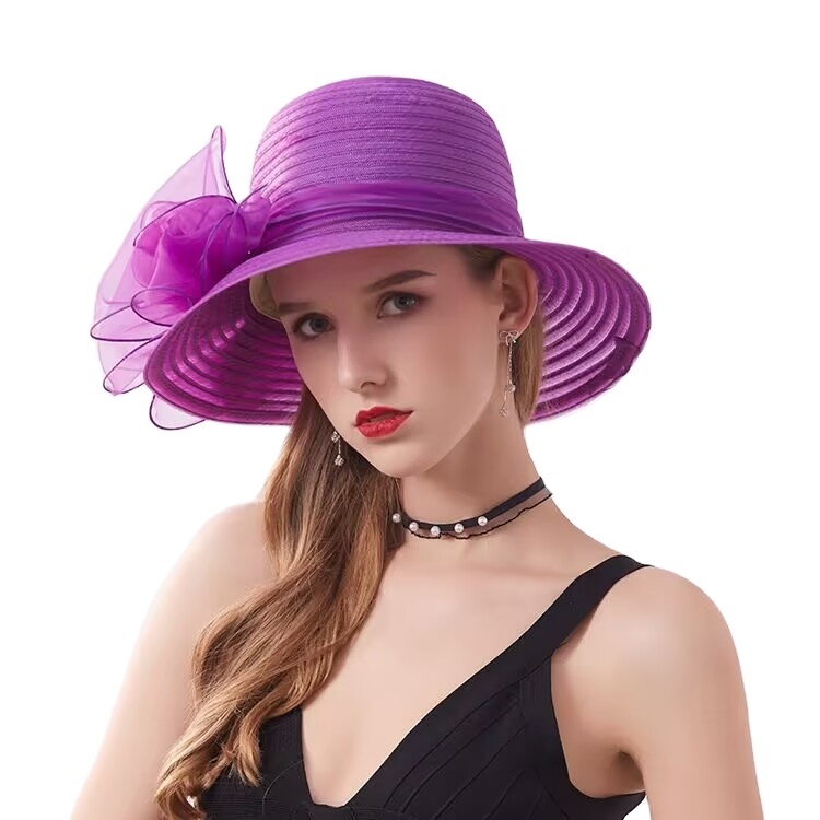 Women Organza Church Tea Party Hats Floral Purple Generic Kentucky Church Derby Hats for Women Fascinator Hats  main image 3
