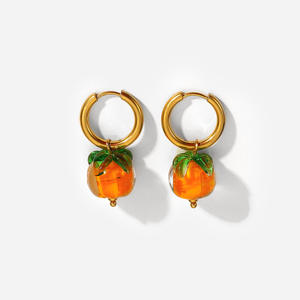 Pendientes de plata de primera ley con forma de fruta y naranja para mujer, aretes pequeños, plata esterlina 18, Circonia cúbica, zirconia, circonita, zirconita, circón, dorado, 18K - Product Image 1