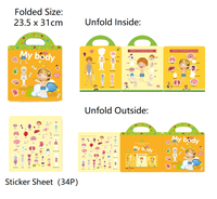 Livre d'autocollants en carton rigide avec 15 motifs pour enfants de 3 à 6 ans, jouet éducatif préscolaire, brochure pliable réutilisable