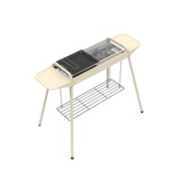 Barbecue au charbon de bois d'extérieur de bonne qualité, réglable en hauteur, pliable, en acier inoxydable, portable, blanc