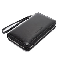 Boshiho dompet wanita anti-maling, dompet panjang kulit ritsleting RFID