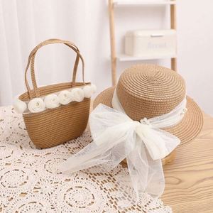 Nouveau style 2024 : Ensemble chapeau de paille et sac avec nœud en osier, pour mariage en extérieur, protection solaire, pour parents et enfants, idéal pour l'été - Product Image 5
