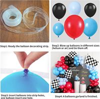 Kit d'arche de ballons de course automobile, rouge, bleu, noir, drapeau à carreaux, ballon en feuille, thème de course automobile