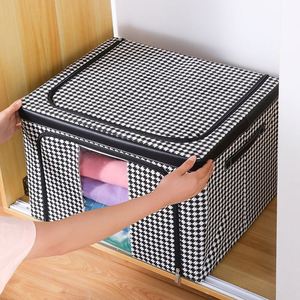 New Design Houndstooth Oxford Fabric Folding Steel <b>Frame</b> Organize Storage Bins with Window - Product Image 2