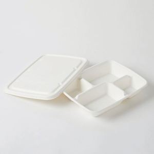 Boîte en papier blanc biodégradable et écologique en bagasse de canne à sucre, jetable, avec 4/5/6 compartiments, pour aliments - Product Image 2