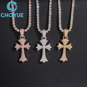 Iced Out Moissanite Cross <b>Pendant</b> Necklace 18K <b>Gold</b> Plated <b>Solid</b> 925 Silver Hiphop Unisex Charms Fine Jewelry - Product Image 4