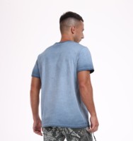 Elegante camiseta casual de teñido en frío para hombres, camiseta azul 100% de algodón para hombres, Camiseta con cuello en V para hombres