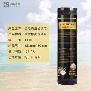 ฟิลเตอร์กรองน้ำถ่านกะลามะพร้าว 253 มม.*70 มม. สำหรับกำจัดตะกรัน - Product Image 1