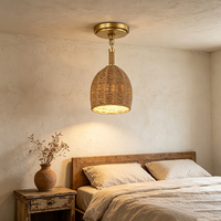 Plafonnier semi-encastré moderne et élégant en fer et jute, lampe suspendue tressée naturelle pour la décoration de chambre, salon et cuisine