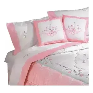 Parure de lit double Bombon 4 pièces 100% coton broderie florale style princesse pour la maison - Product Image 1