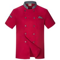Uniforme de chef haut de gamme pour hommes en polyester/coton, manches courtes, design personnalisé, tenue d'été pour restaurants et hôtels, logo en relief