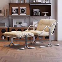 Moderner Einfacher Wohnzimmer-Freizeitstuhl mit Fußhocker Hotel-Schlafzimmer Metallrahmen Stoff-Loungesessel Möbel