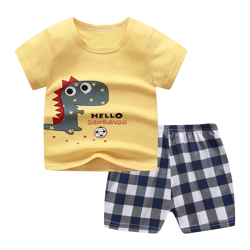 綿100% キッズ2 PCS男の子と女の子半袖Tシャツスーツベビー服スーツ夏用セット