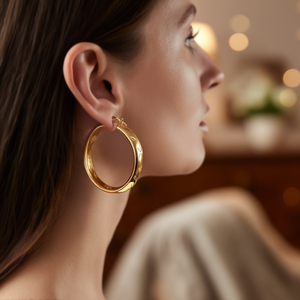 Orecchini a Cerchio con Fiore Dorato, Placcati in Oro 18K, in Lega di Zinco, Gioielli Classici di Moda per Donne - Product Image 2