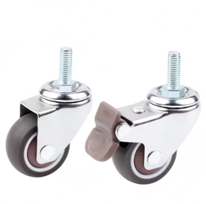 Roda TPR rem ganda berulir, M8x20 <span class=keywords><strong>1.5</strong></span> inci untuk peralatan dapur dan kursi makan dengan roda karet rem - Product Image 2