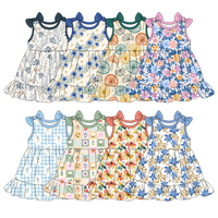 Robe pour filles, bébé, enfant, sans manches, impression florale personnalisée, nœud et volants, robe une pièce pour adolescentes, vente chaude