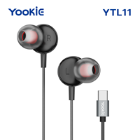 YooKiE YTL11 Earphone Berkabel In-ear Logam Tipe-C dengan Mikrofon Transmisi Digital Hitam