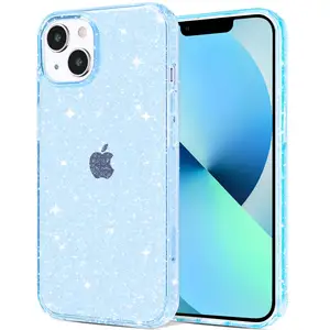 IPhone 15 케이스용, 클리어 글리터 소프트 TPU 충격 방지 보호 범퍼 커버, 스파클 블링 반짝 귀여운 슬림 여성 소녀