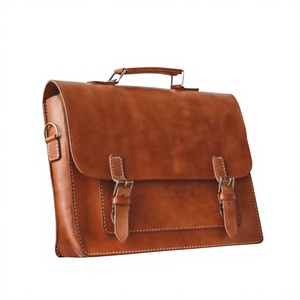 Bolsos y estuches para portátiles de cuero de color marrón, forma rectangular, con asas, ligeros, precio asequible, bolsos de oficina de cuero genuino. - Product Image 1