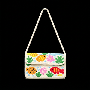 Bolso de hombro de fieltro no tejido con aplique de pez de dibujos animados, con una sola correa, para mujer, para uso diario en la playa, al mejor precio. - Product Image 1