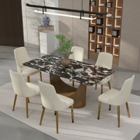 Ensemble de salle à manger en marbre de style moderne ATUNUS, table rectangulaire avec plateau noir et base incurvée, meubles de luxe pour la maison et l'appartement