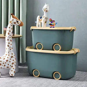 Cute Kids Storage Box giocattoli libri Storage Chest Cartoon contenitore di plastica con ruote