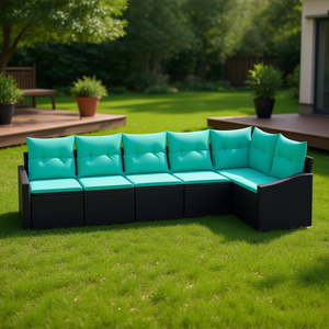 Black And Turquoise Poly <b>Rattan</b> Garden <b>Sofa</b> Set Outdoor Furniture Waterproof Cushions Contemporary Design - Product Image 2