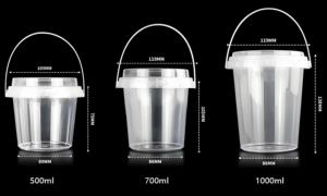 Portátil 1000ml Balde Plástico Transparente com Alça Descartável Frutas Lemonade Juice Cup Bubble Tea Party Drinks Grande Capacidade