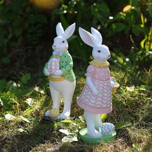 Wholesale Eco-Friendly Animal <b>Easter</b> Bunny Couple Resin Rabbit Statue With <b>Easter</b> Eggs and <b>Basket</b> Spring Garden Outdoor Decor - Product Image 4