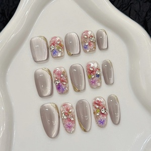 Hecho a mano acrílico diseñador ojo de gato flor prensa-en <span class=keywords><strong>uñas</strong></span> 10 piezas flor seca <span class=keywords><strong>uñas</strong></span> arte <span class=keywords><strong>uñas</strong></span> postizas <span class=keywords><strong>para</strong></span> dedos arte - Product Image 1