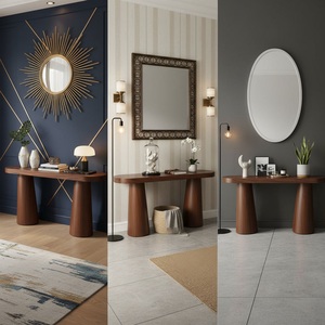 Modern Minimalist Solid Wood Oval Entryway <strong>Console</strong> <strong>Table</strong> Storage Handmade <strong>Rustic</strong> Natural Wood Sofa Side <strong>Table</strong> for Living Room - Product Image 3