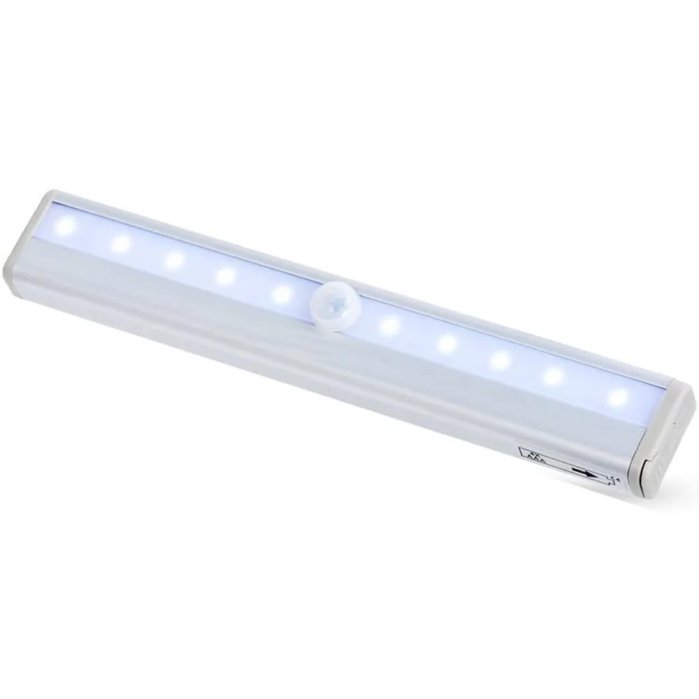 Lampu Malam LED PIR Led Aluminium 10LED, Lampu Kabinet Led Sensor Gerakan Bertenaga Baterai