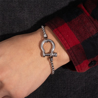 Chunky Bold Punk Bijoux Fer À Cheval Manille En Acier Inoxydable Bracelet Mousqueton Deux Tons Charmes Carré Perle Boîte Chaîne Bracelet