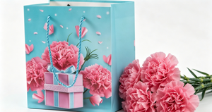 Sac cadeau floral en papier, fabriqué en carton épais et couché, avec poignées en corde de papier, impression couleur intégrale, découpe à la presse. - Product Image 4