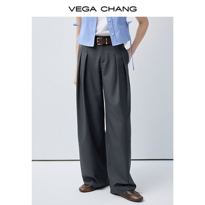 VEGA CHANG <span class=keywords><strong>กางเกง</strong></span>ทรงหลวมสีเทาเข้ม <span class=keywords><strong>ผ้า</strong></span>เนื้อนุ่ม ทรงหลวม เอวสูง จับจีบสองชั้น <span class=keywords><strong>กางเกง</strong></span>สไตล์เรโทร - Product Image 1