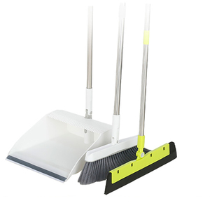 Juego de cepillo de escoba y recogedor blanco de mango largo Juego de escoba y recogedor giratorio blanco de 180 grados - Product Image 4