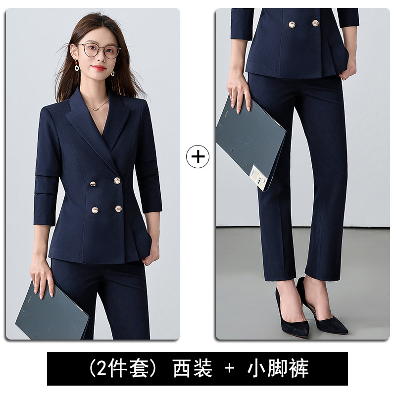 Navy blue slim-fit trousers