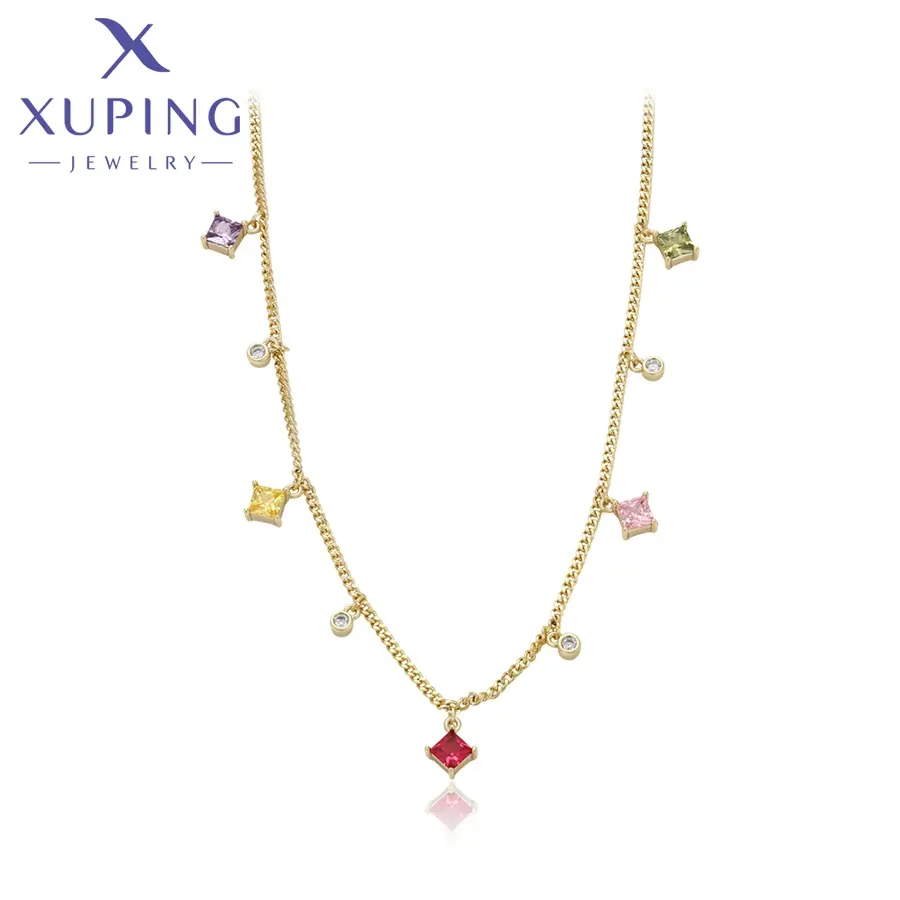 XUPING kalung bandul berlian zirkon banyak warna, Perhiasan untuk wanita warna emas 14K