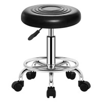 Tabouret roulant moderne réglable en hauteur 360 °   Tabouret de salon pivotant en cuir PU capitonné avec base chromée