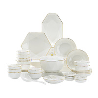 Jingdezhen Ensemble de vaisselle en céramique peinte à la main à bord doré, bol et assiette de 4 pièces allant au lave-vaisselle, cadeau de style chinois vintage